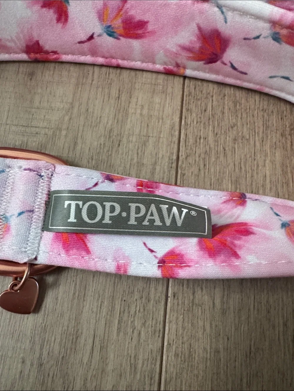 Top Paw Pink Floral Dog collar with Rose Gold Clip On Hardware